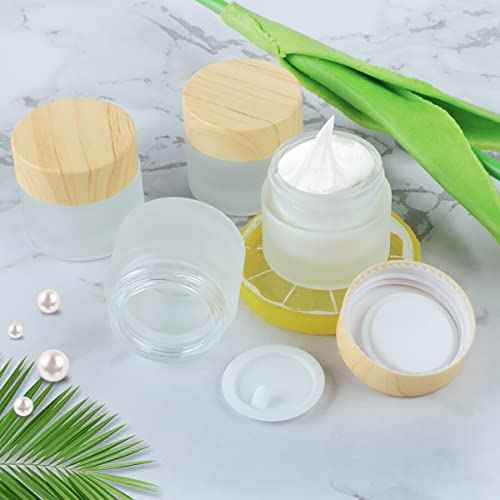 12 Pack Frosted Glass Jar Cosmetic Cream Jar Sample Jars Empty Travel Makeup Container For Cream Lotion Lip Balm Eyeshadow (10g)