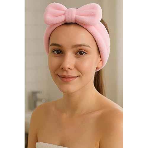 5?Piece Spa Set ? Pink Facial Headbands with Hair Clip & Wristbands ? One?Size Beauty & Skincare Accessory Kit for Makeup, Skincare, Face Washing