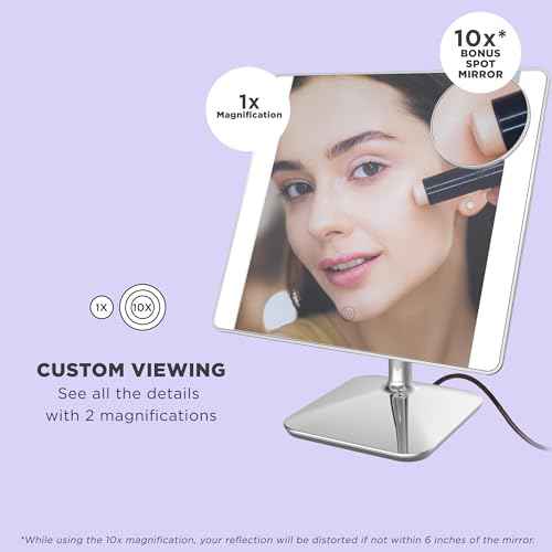 Conair Lighted Makeup Mirror, LED Vanity Mirror, 1X/10X Magnifying Mirror with Phone Holder, Corded in Polished Chrome