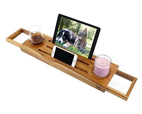 EcoFives Teak Bathtub Caddy Tray - Expandable & Adjustable