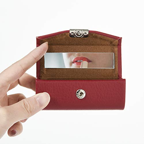 Beautyflier PU Leather Lipstick Case with Mirror - Red