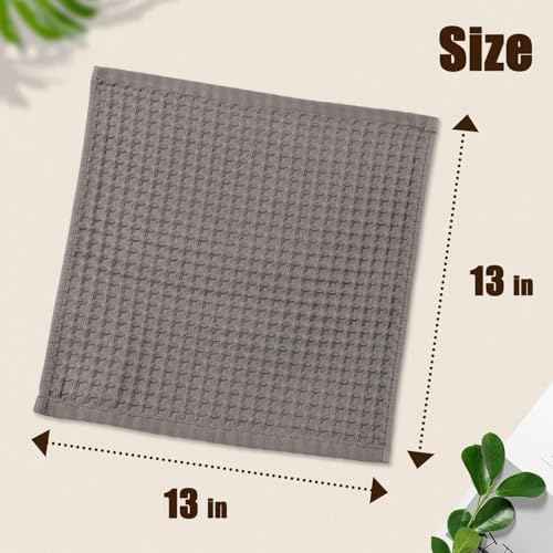 Cleanbear Classic Waffle Washcloths, 100% Cotton Face Towels, Absorbent and Quick-Drying, Soft Washcloths 12 Pack for Face and Body, 13 x 13 Inches (Gray)