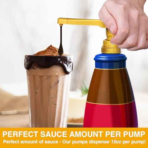1 Pack Gold Sauce Pump Dispenser for 64 oz Chocolate and Caramel Sauce Bottles, Reusable Large 15CC Syrup Pump for Vanilla Mocha Sauces