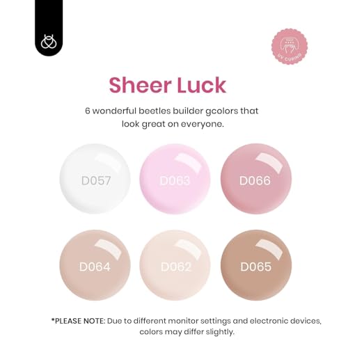 beetles Builder Gel 6 Colors 7 in 1 Strengthener Gel with Pearl Pink Gel Liner Nail Polish