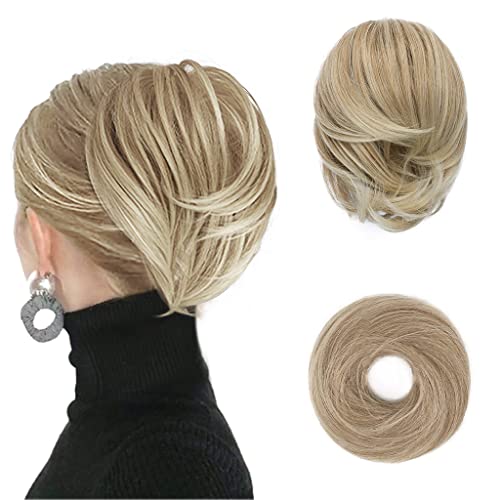 Straight Hair Bun Extension with Elastic - Light Ash Blonde