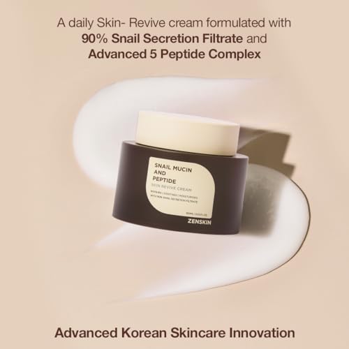 Snail Mucin & Peptide Skin Revive Cream, Deep Hydration, Youthful Appearance with 90% Snail Mucin & 5 Peptides for Smooth, Youthful, Radiant Skin, 100ml