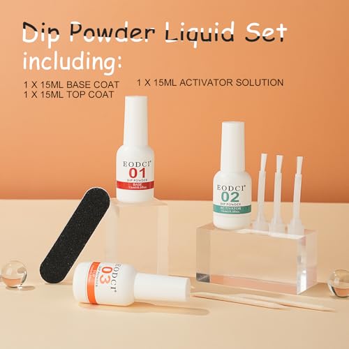 EODCI Dip Powder Liquid Set - 15ml Base Coat, Top Coat & Activator Kit