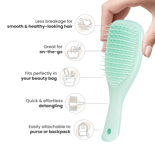 Tangle Teezer Fine & Fragile Detangler Hairbrush Duo, Eliminates Knots & Reduces Breakage, Large & Travel-Size, Blue & Mint