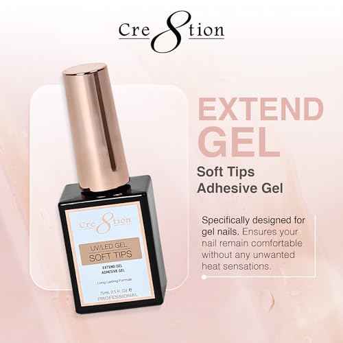 Cre8tion Extend Gel, Professional Soft Tips Adhesive Gel for Long-Lasting Nail Extensions, 0.5 Fl Oz