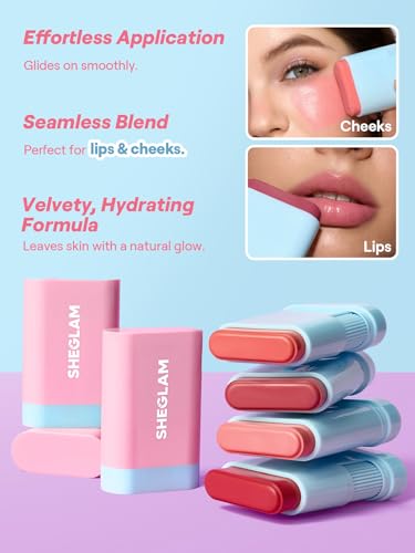 SHEGLAM Glass Glow Blush Stick Cream for Cheek and Lip, Waterproof
