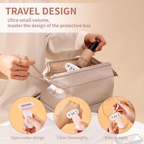 Travel Razor for Women with Mini Handle, Extra Smooth 5-Blade Travel Size Razors with Case & Gift Box, Includes 5 Cartridges (Pink)