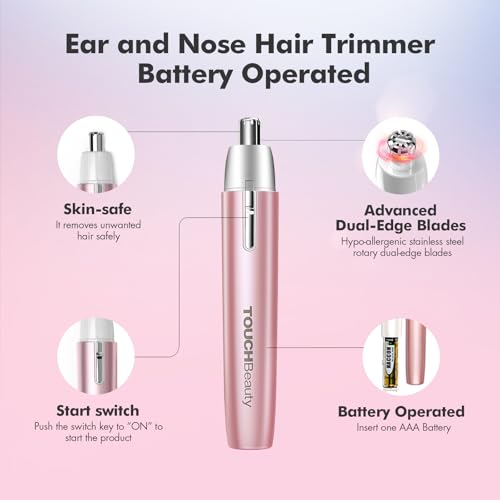 TOUCHBeauty Electric Ear and Nose Hair Trimmer for Women, Painless Round Tip for Sensitive Skin, Mini Portable Shaver with Travel Case, Easy Clean & Battery Powered, Perfect for Valentine's Day