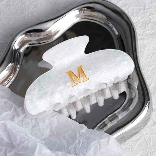 HAIMEIKANG Acrylic Letter Hair Clips For Women - White Hair Claw Clips for Bridal Monogram Hair Claw Alphabet Hair Clip,Large Claw Clip for Thick Hair