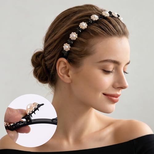Pearl Headband with Clips - Double Layer Hair Styling Tool