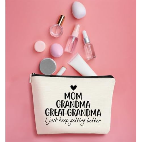 Mothers Day Gifts for Grandma Great Grandmother Gifts Small Makeup Bag,Mom Grandma It Just Keeps Getting Better Cosmetic Bag,Birthday Christmas Makeup Bag Organizer Gifts for Women