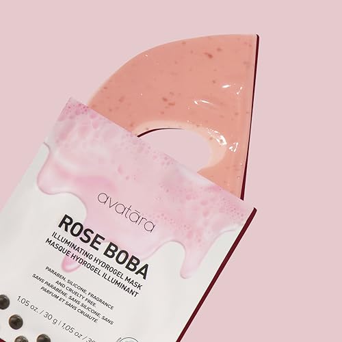 Avatara Rose Boba Hydrogel Mask, Cooling Facial Mask, 2-Piece Glow-Enhancing, Hydrating, Balancing Skin Care Mask with Niacinamide & Rose Extract, 30 g, 1-Pack
