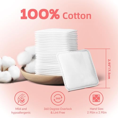 ICOTLE Square Cotton Pads for Skincare & Makeup Removal - 60 Count