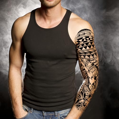 15 Sheets Tempoary Tattoo Sleeves for Men Women - 5 Full Arm Tattoo Sleeves & 10 Half Arm Tattoo Stickers- Realistic Temporary Tattoos for Halloween, Cosplay, and Parties