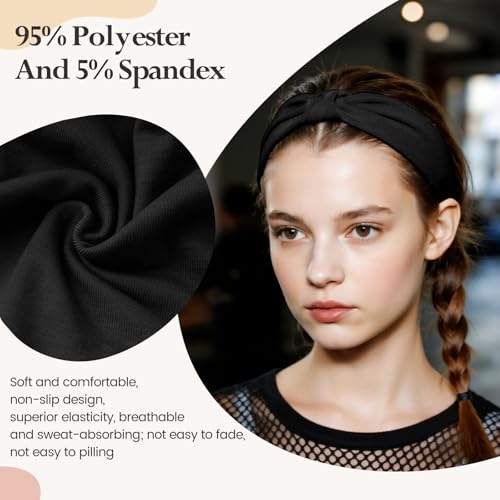 Wide Non-Slip Headbands for Women, 6-Pack Black