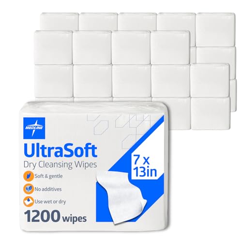 Medline Ultrasoft Dry Baby Wipes 7x13 Inches, 1200 Count Sensitive Skin Cleansing Cloths