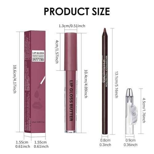 Erinde Lip Liner & Gloss Set - 3-Piece Nude Combo Kit