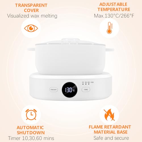 Digital Hair Removal Wax Warmer, Adjustable Temperature Waxing Machine for Women Hair Removal, Face, Bikini, Legs and Body, with Silicone Wax Pot Liner (White)