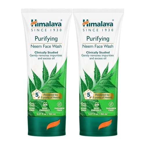 Himalaya Purifying Neem Face Wash, Normal to Oily Skin with Turmeric, Vegan, Soap Free, Paraben Free, Dermatologically Tested, SLS/SLES Free, 5.07 Fl Oz., 150 mL, 2 Pack