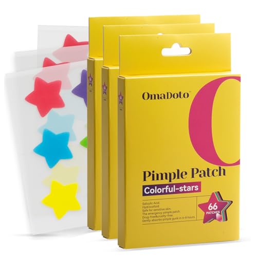 Star Pimple Patches for Face - 6 Colors 198Pcs (14mm) Hydrocolloid Acne Patches, Day & Night Blemish/Zit Healing Pimple Patches (66count-Pack of 3)