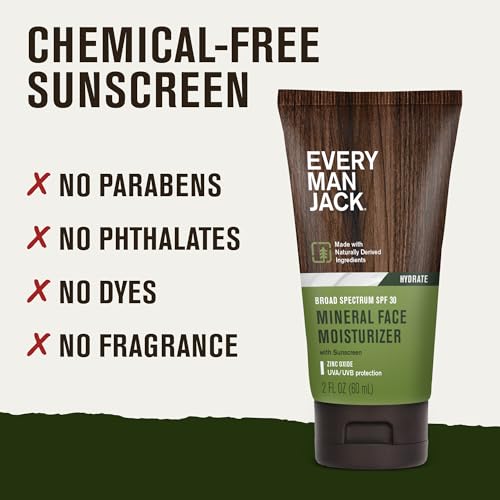 Every Man Jack Men's Mineral Face Lotion w/Broad Spectrum SPF 30 Sunscreen w/Zinc Oxide - Dermatologist Tested UVA/UVB Protection - Daily Moisturizer to Protect & Relieve Dry Skin - 2 Fl Oz (2 Pack)