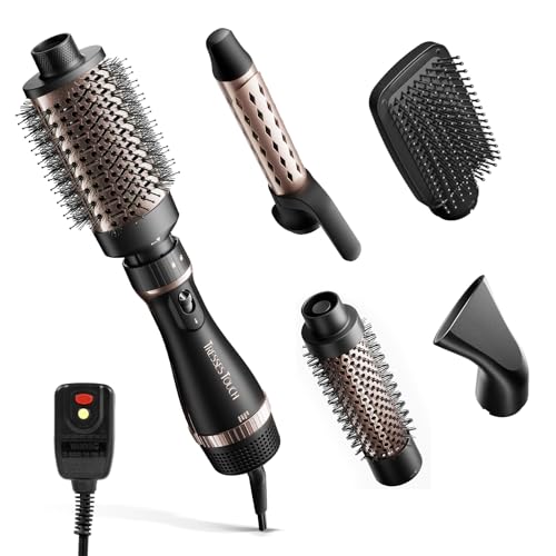 Tresses Touch 5-in-1 Hair Dryer Brush Set Rose - Hot Air Styler for Salon Blowouts, Smooth Curls, Volumizing & Straightening