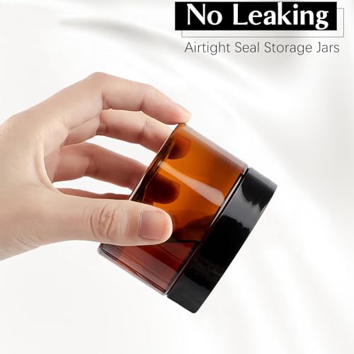 TUZAZO 4oz Amber Plastic Cosmetic Jars Leak-Proof Pack of 6 with Lids & Labels