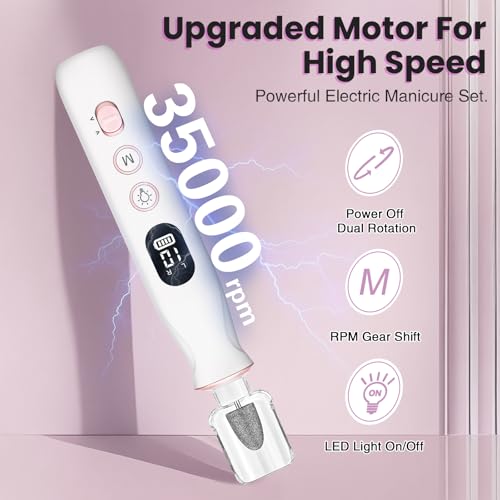 Electric Nail Drill Cordless 2000mAh 10-Speed Professional Kit