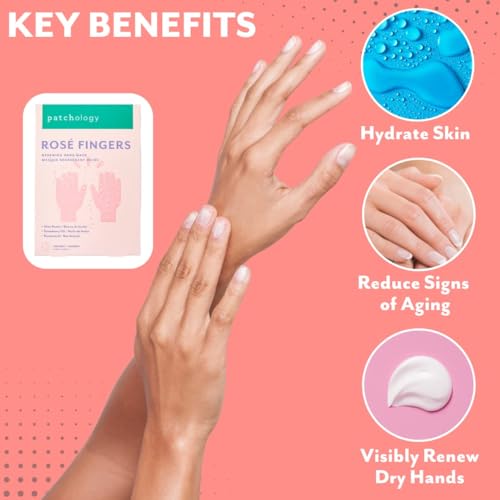 Patchology Rosé Fingers Renewing Hand Mask Gloves for Dry Hands (1 Pack)