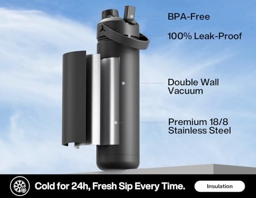 POWCAN 26 oz Insulated Water Bottle with 2-in-1 Lid - Leak-Proof