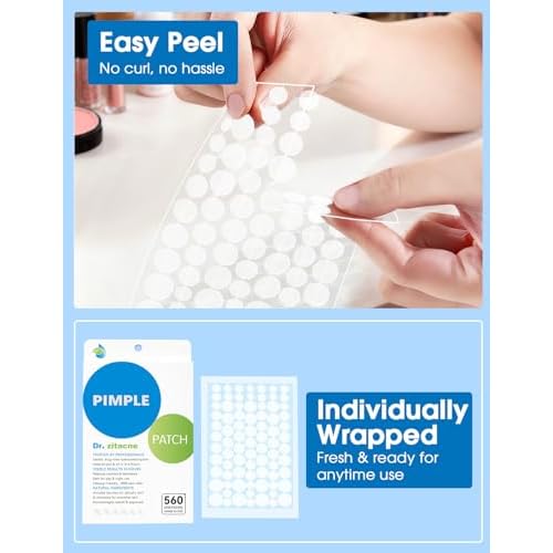Pimple Patches for Face?Hydrocolloid Acne Patch, 6 Sizes (7/8/10/11/12/14 mm), 560 ct.?Tea Tree, Salicylic Acid & Centella-Invisible Waterproof Spot Dots, Absorb Fluid & Shrinking Zits and Whiteheads