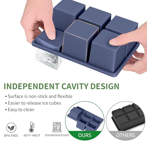 Large Ice Cube Tray for Whiskey: Big Square Ice Cube Maker for Cocktail - 2 Pack Silicone Old Fashioned Ice Cube Trays - 2 Inch Huge Cubed Ice Trays for Whisky