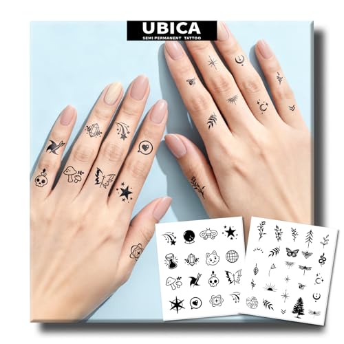 Semi Permanent Tattoos, 2 Sheets Realistic Small Temporary for Women, Fake Tattoos for Fingers Hand Calf, Waterproof, No Reflective, Lasts 2 Weeks(Cute Doodle & Leaf Butterfly Snake Nature Mix)