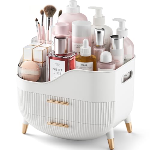 Pajiriona White Makeup Organizer with Drawers and Handle, Large Vanity Storage Box
