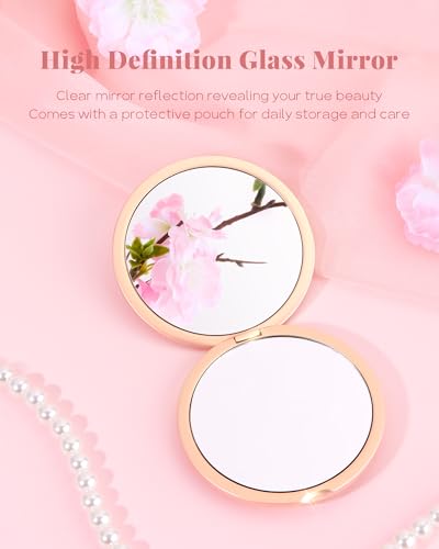 Pearl Bloom Compact Mirror for Women - 2X Magnifying Pink Design