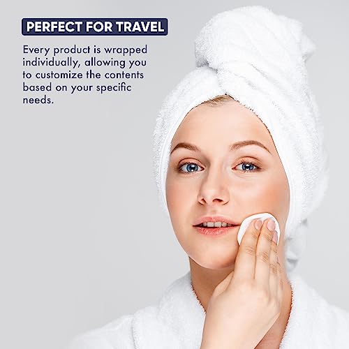 Personal Care Travel Toiletries | 1-Shoppe Amenities Kit | Travel Shaving Set, Toothbrush & Paste, Mouthwash, Makeup Wipes, Swabs, Nail File & Sewing Kit | 150 Pieces
