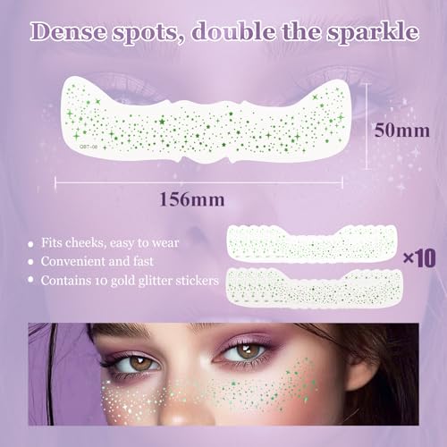 Glitter Freckles Tattoo Patches - 10pc Waterproof Face Tattoo Set