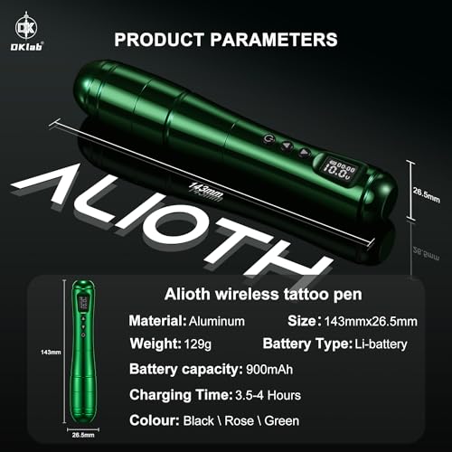 DKLAB Alioth Wireless Permanet Makeup Tattoo Pen Machine Kit Rotary Tattoo Gun with 2x Batteries Power Supply Lightweight Multi Functional Set for Professional Artists Permanent Makeup (Emerald)