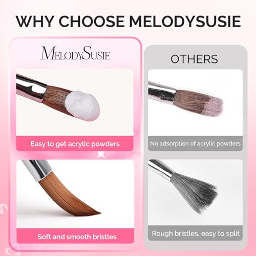 MelodySusie 3-Piece Acrylic Nail Brush Set for Art & Extensions