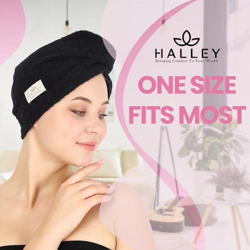 HALLEY Cotton Hair Towel Wrap - Super Absorbent Fast Drying Turbans (3 Pack)