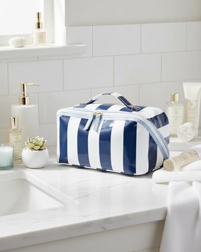 Preppy Stripe Clear Travel Makeup Bag with Handle | Waterproof