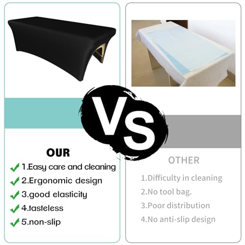 Black Stretch Lash Bed Cover with Leg Cutout - 6FT Spa Massage Table Sheet