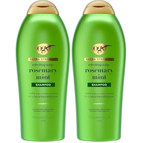 OGX Extra Strength Refreshing Scalp + Rosemary Mint Shampoo,Clarifying Shampoo for Oily Hair Helps Remove Oil & Residue to Clear Away Buildup,Sulfate-Free Surfactants,25.4 fl. oz,(Pack of 2)