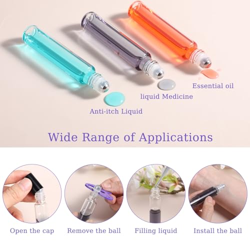 48 Pack 10ml Clear Glass Roller Bottles for Essential Oils