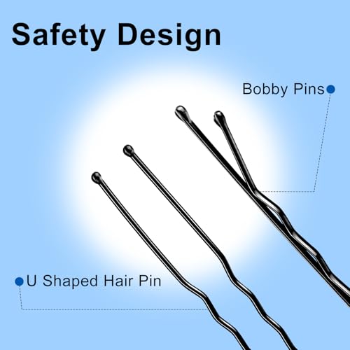 Bobby Hair Pins Kit, 200pc U-Shaped Black Metal with Storage Box