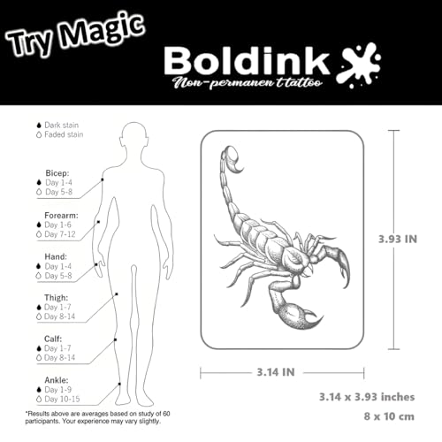 Semi-permanent Tattoos,Realistic Fake Tattoos,Last 7-15 Days,Waterproof Non-reflective Temporary Tattoo Stickers,Cruelty-free,Uniquely Designed Exquisite Packaging(Scorpion 2)
